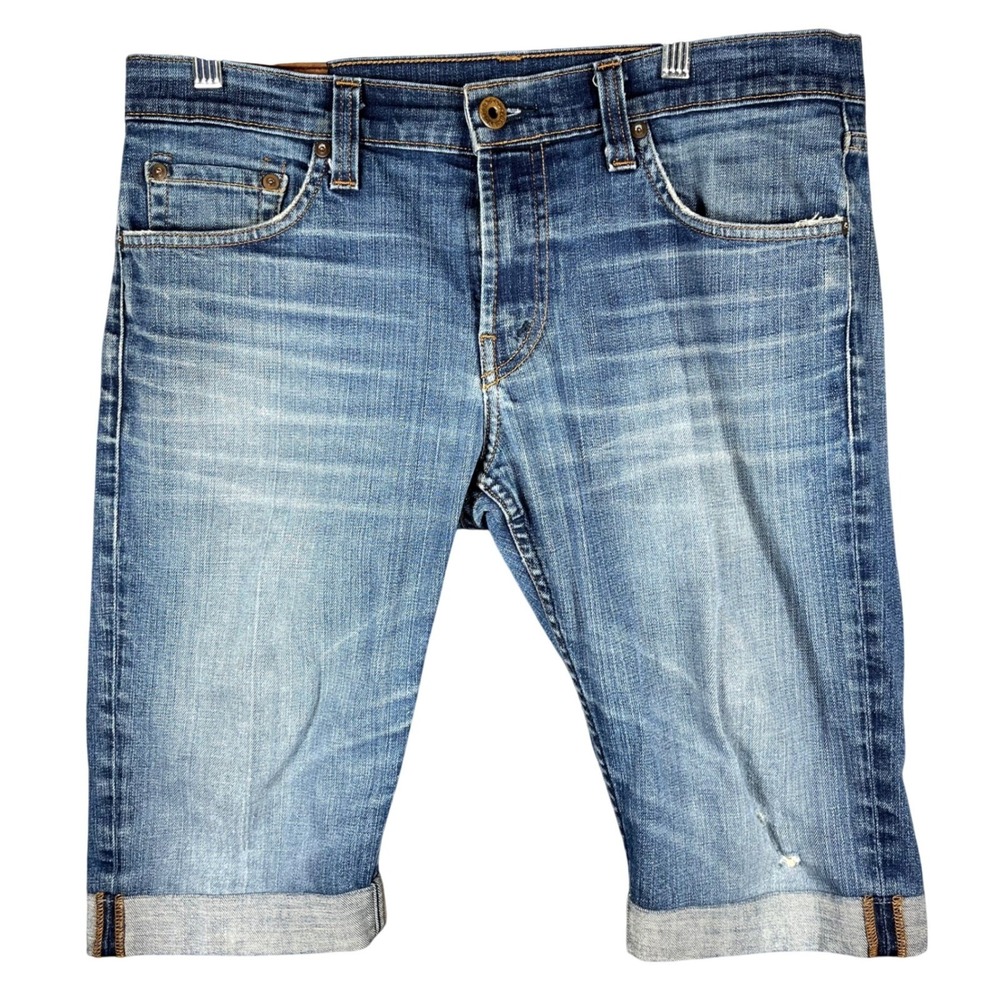 J Brand Denim Shorts Mens 34 Blue Medium Wash Cuffed Distressed Casual